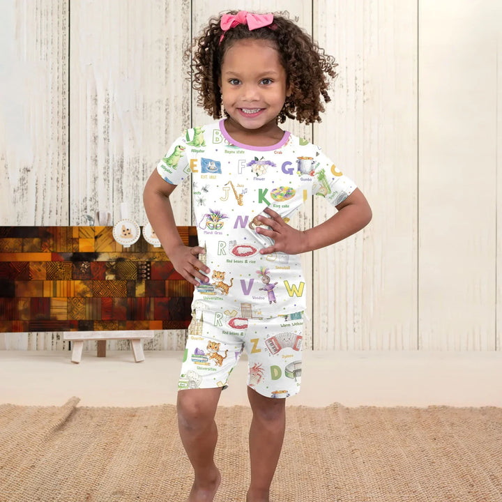 Alphabet of Lousiana Bamboo Two Piece Short Sleeve Shorts Pajama Set
