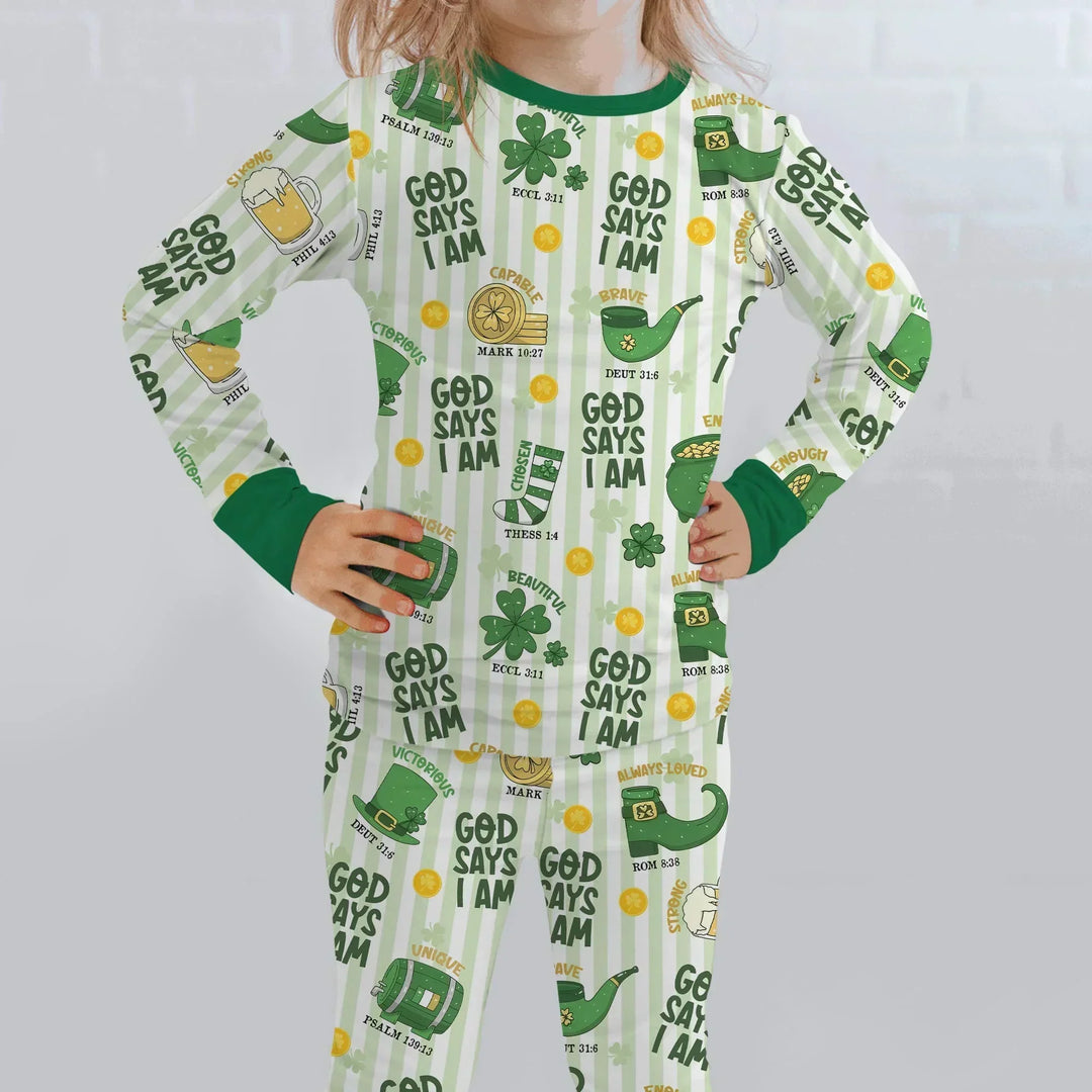 God Says I Am - Lucky & Loved Bamboo Two Piece Long Sleeve Pajama Set