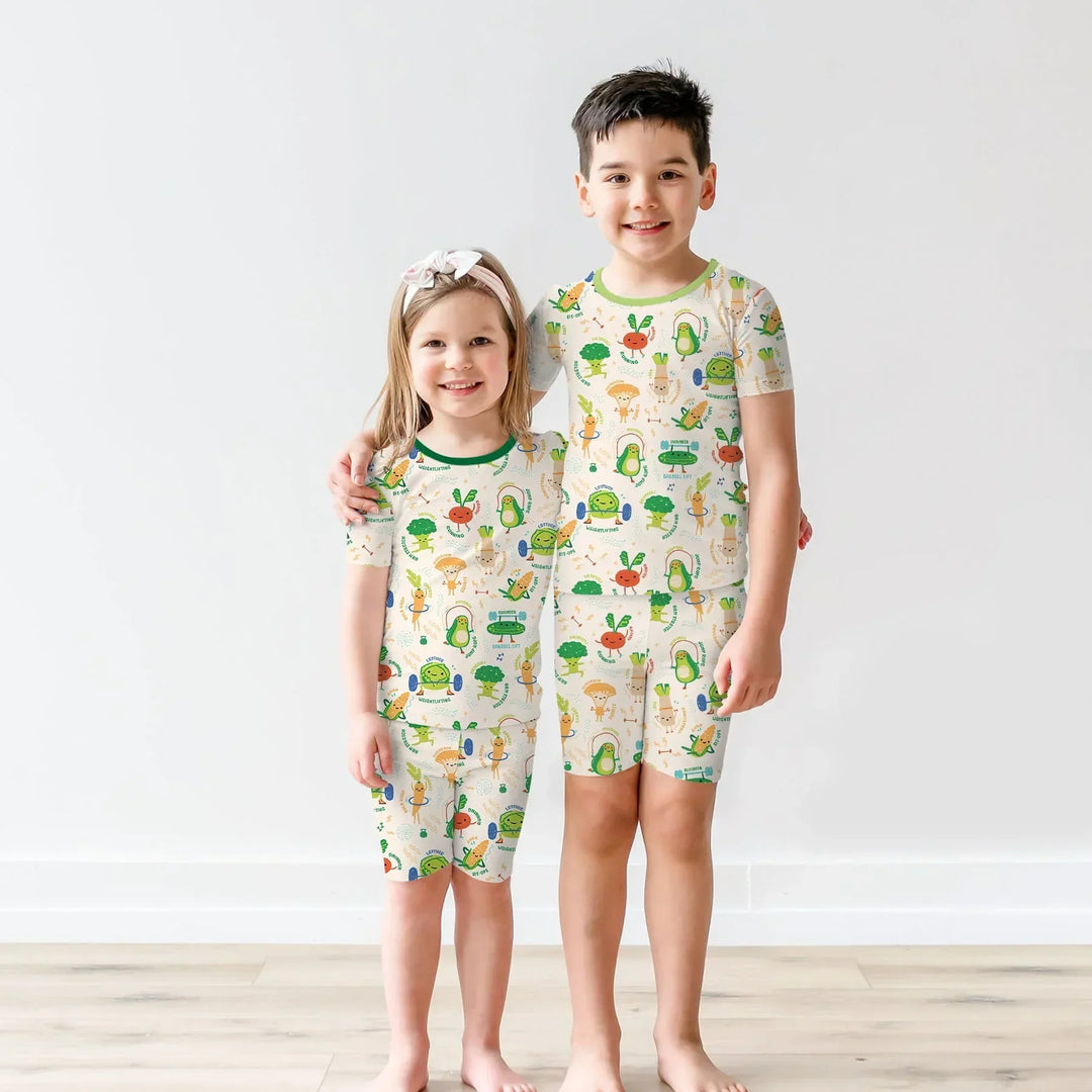 Exercise Veggie Bamboo Two Piece Short Sleeve Shorts Pajama Set