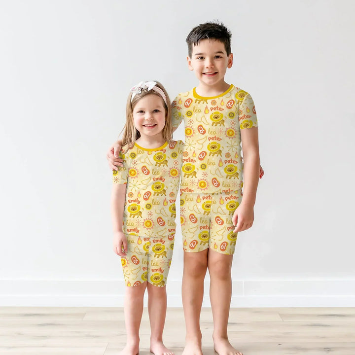 Custom Name Zodiac Leo Bamboo Two Piece Short Sleeve Shorts Pajama Set