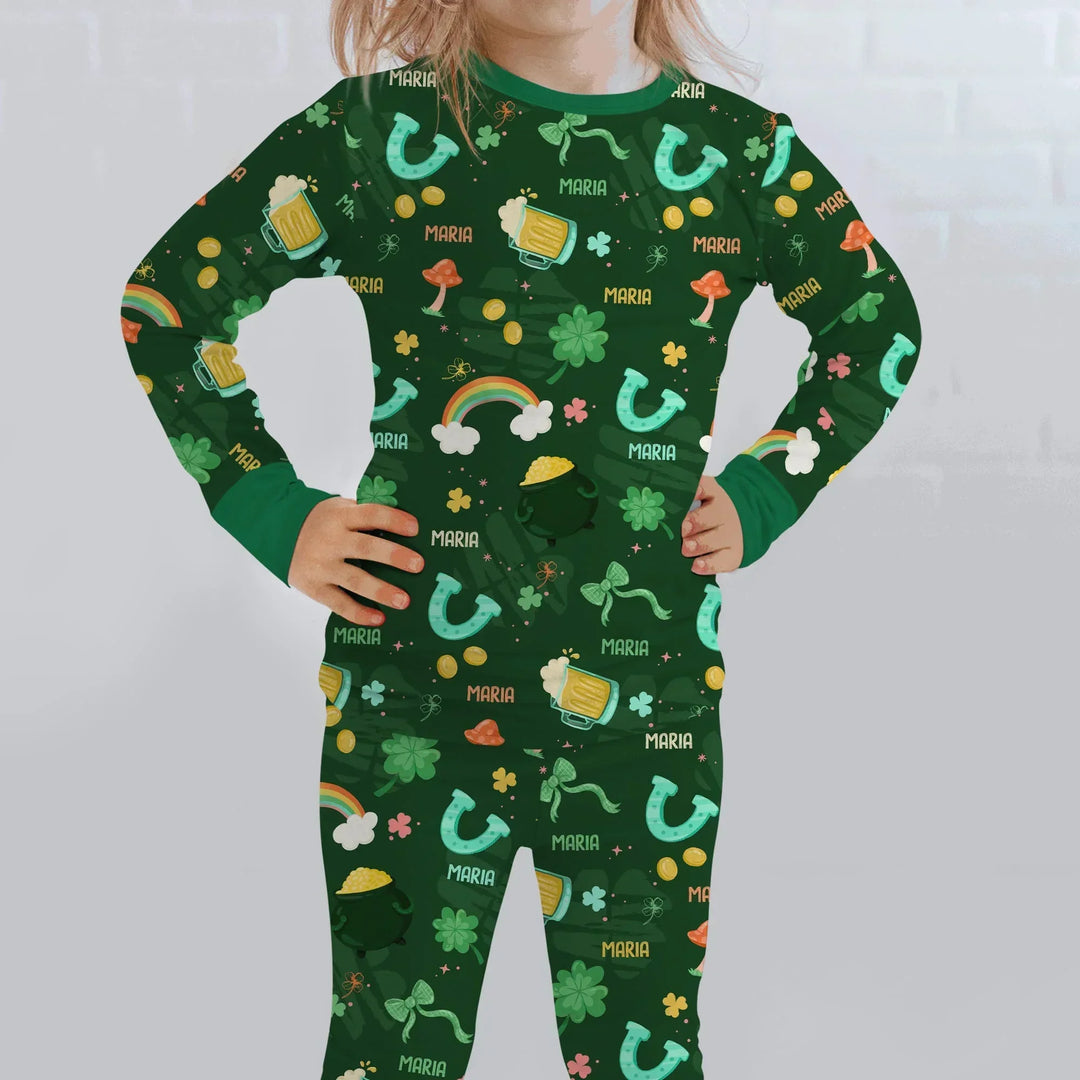 Custom Name Sprinkle Of Luck Bamboo Two Piece Long Sleeve Pajama Set