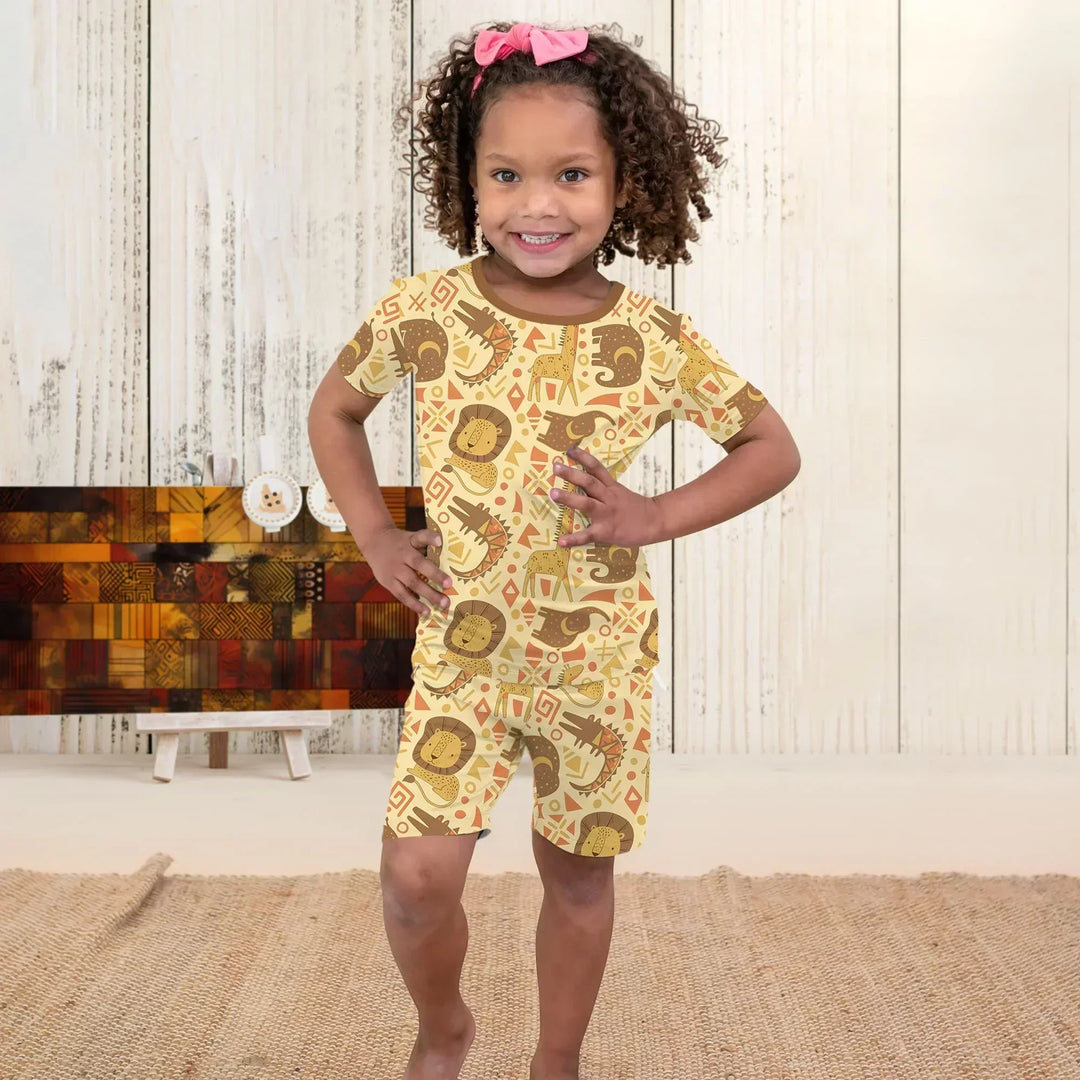 African Animals Spirit Bamboo Two Piece Short Sleeve Shorts Pajama Set