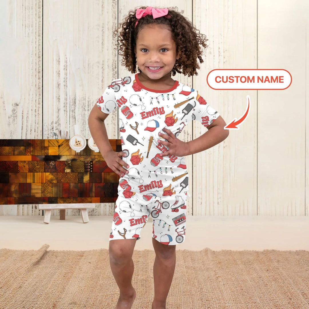 Custom Name Kids Adventure Bamboo Two Piece Short Sleeve Shorts Pajama Set
