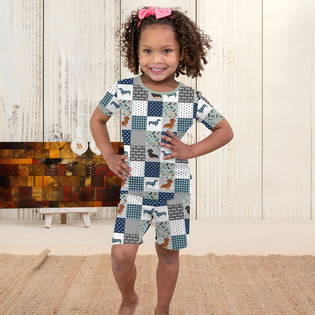 Playful Dachshund Delight Bamboo Two Piece Short Sleeve Shorts Pajama Set