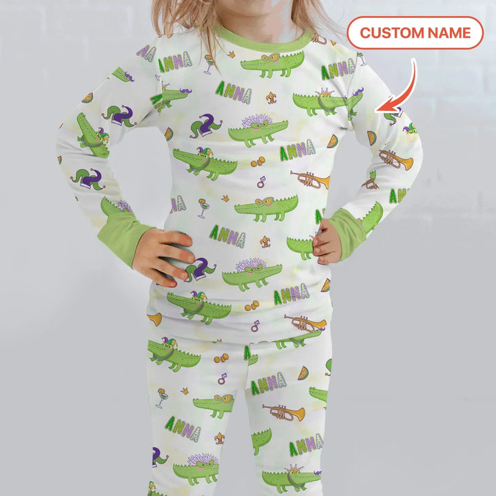 Alligator Mardi Gras Festival Bamboo Two Piece Long Sleeve Pajama Set