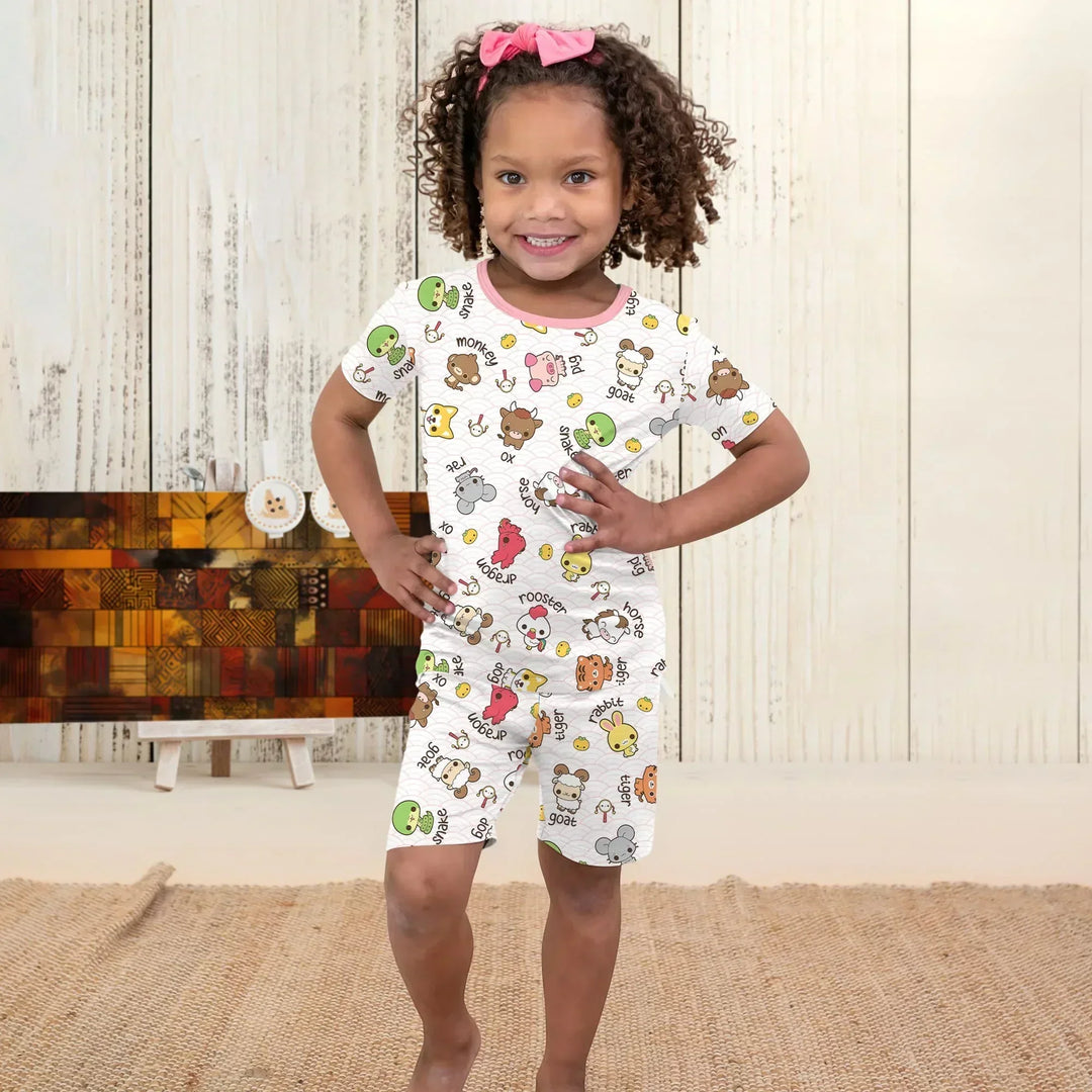 Kawaii Zodiac Bamboo Two Piece Short Sleeve Shorts Pajama Set
