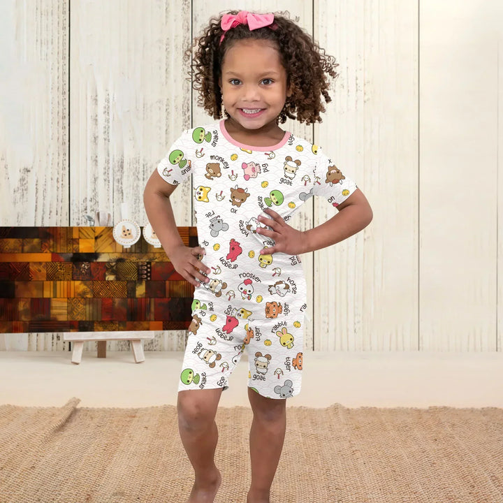 Kawaii Zodiac Bamboo Two Piece Short Sleeve Shorts Pajama Set