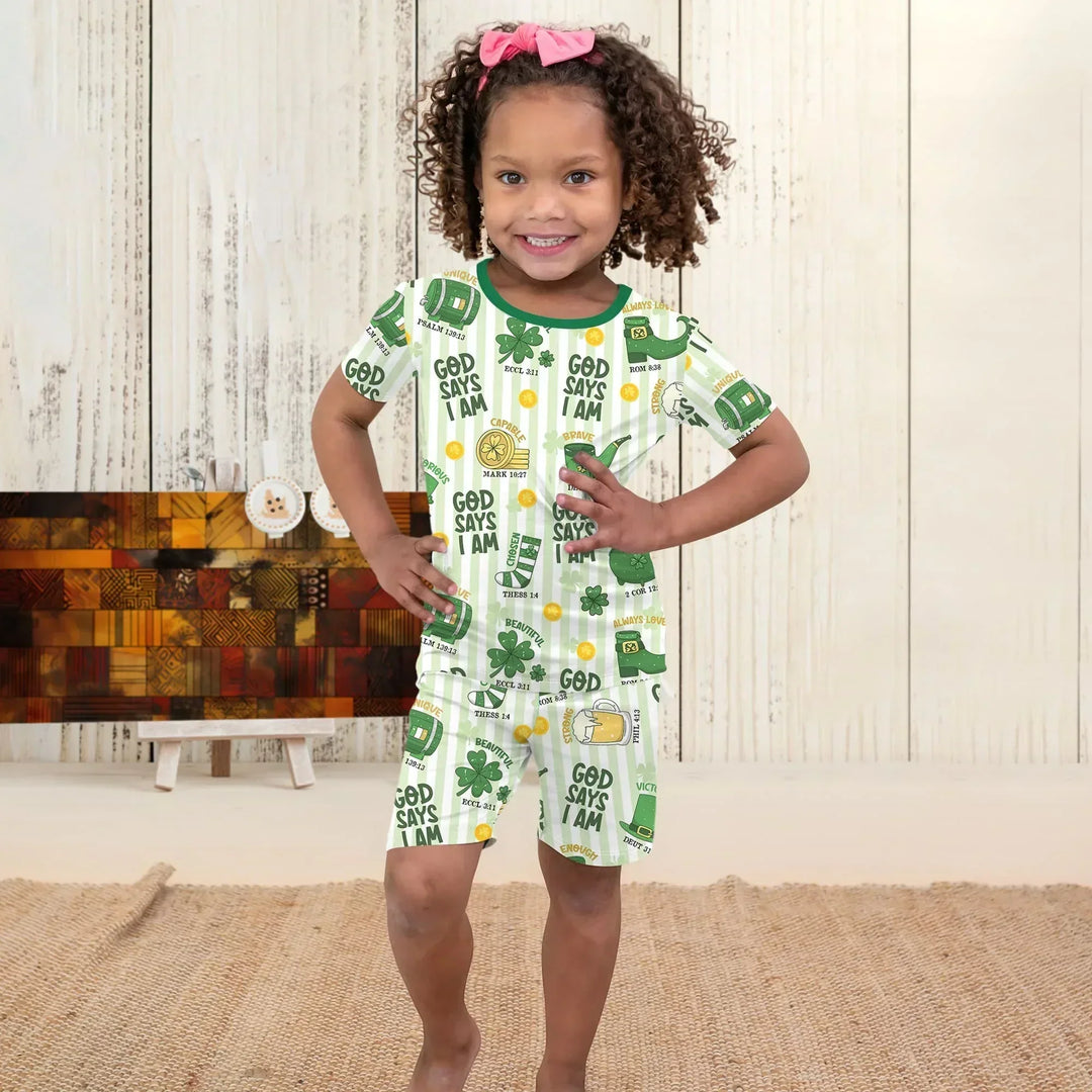 God Says I Am - Lucky & Loved Bamboo Two Piece Short Sleeve Shorts Pajama Set