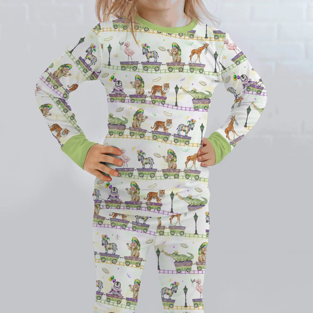 Mardi Gras Jungle Krewe Bamboo Two Piece Long Sleeve Pajama Set