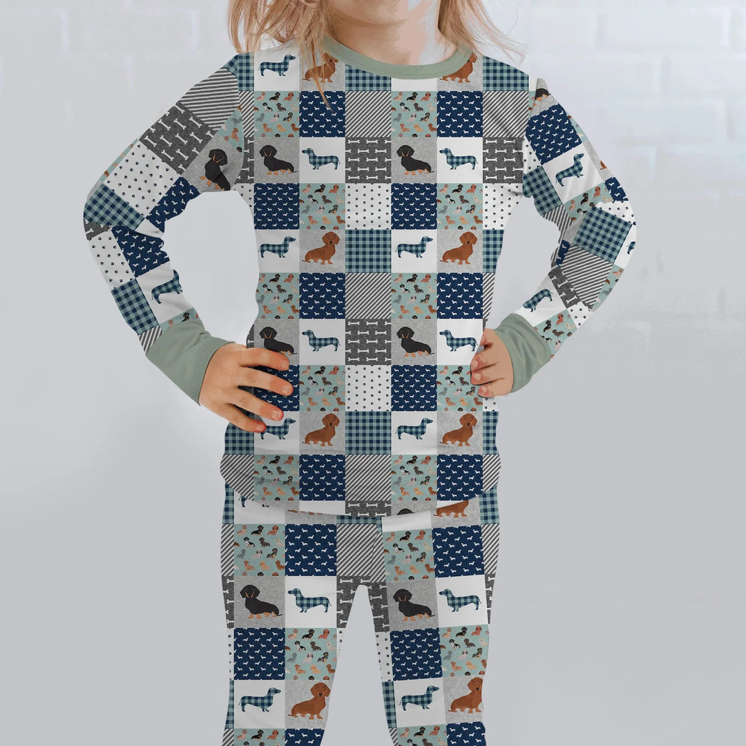 Playful Dachshund Delight Bamboo Two Piece Long Sleeve Pajama Set