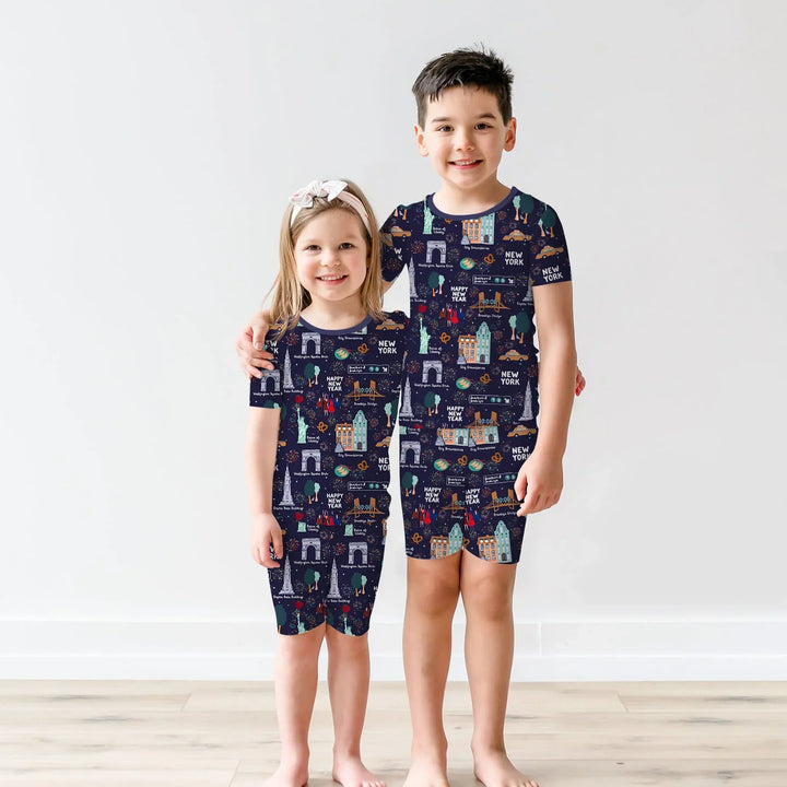 New York New Year Eve Bamboo Two Piece Short Sleeve Shorts Pajama Set