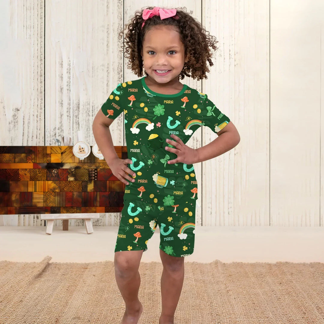 Custom Name Sprinkle Of Luck Bamboo Two Piece Short Sleeve Shorts Pajama Set