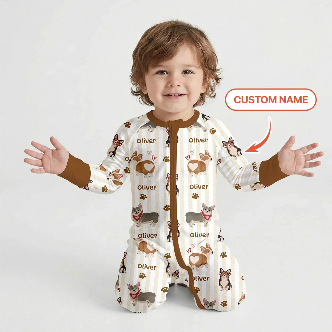 Custom Name Playful Corgis Family Matching Bamboo Convertible Zippy