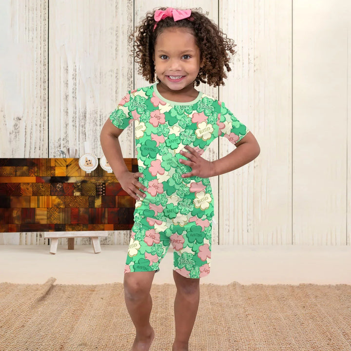 Lucky Vibes Shamrock Bamboo Two Piece Short Sleeve Shorts Pajama Set