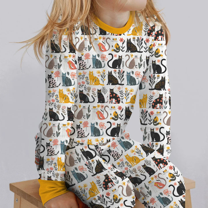 Botanical Cats Bamboo Two Piece Long Sleeve Pajama Set