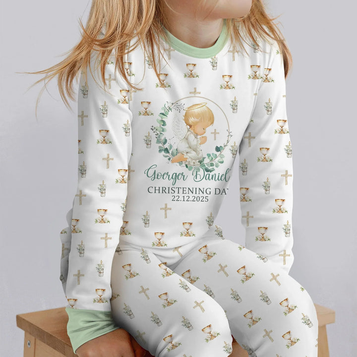 First Christening Day Custom Name Bamboo Two Piece Long Sleeve Pajama Set