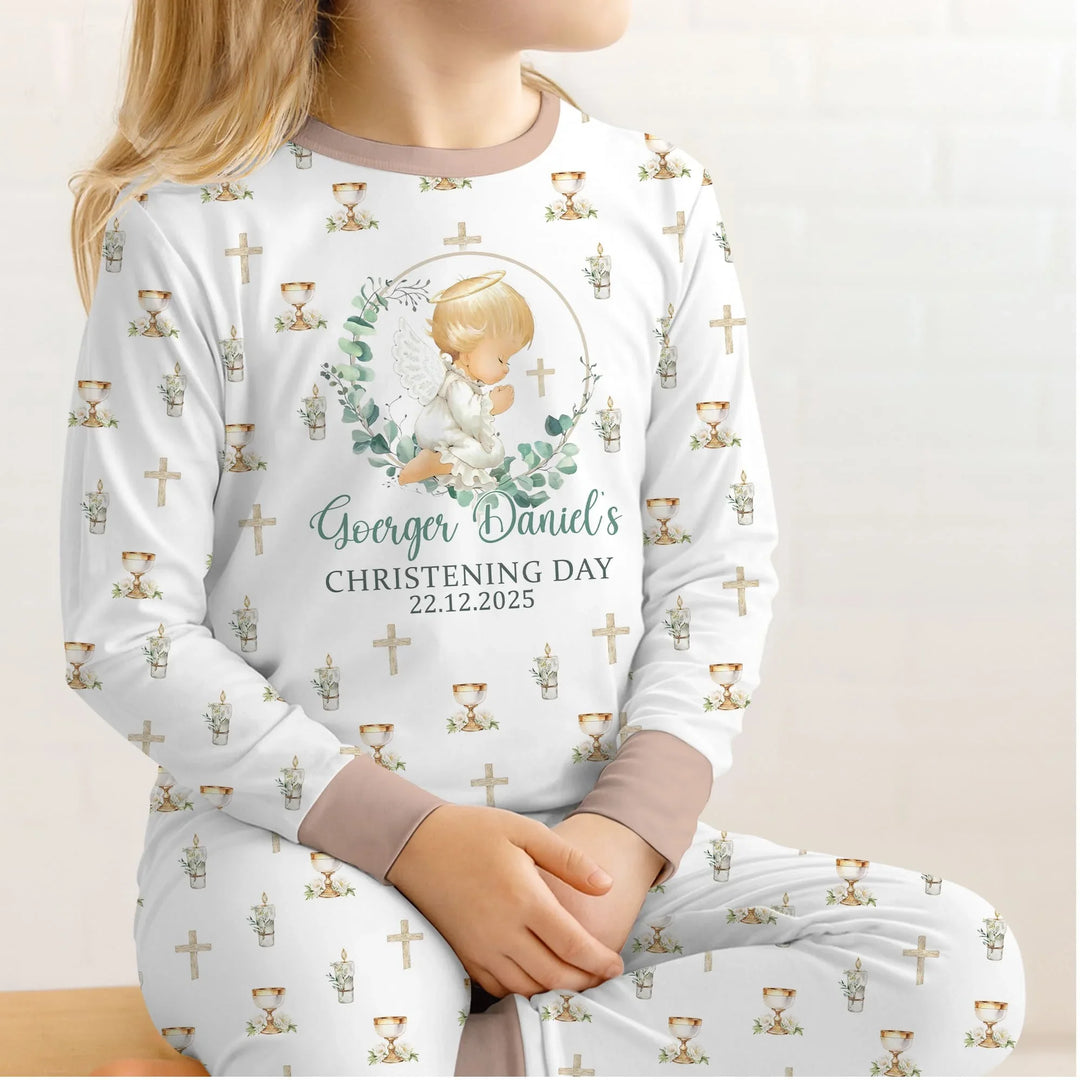 First Christening Day Custom Name Bamboo Two Piece Long Sleeve Pajama Set