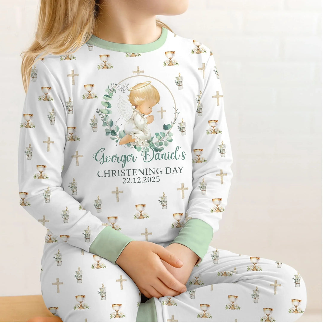 First Christening Day Custom Name Bamboo Two Piece Long Sleeve Pajama Set