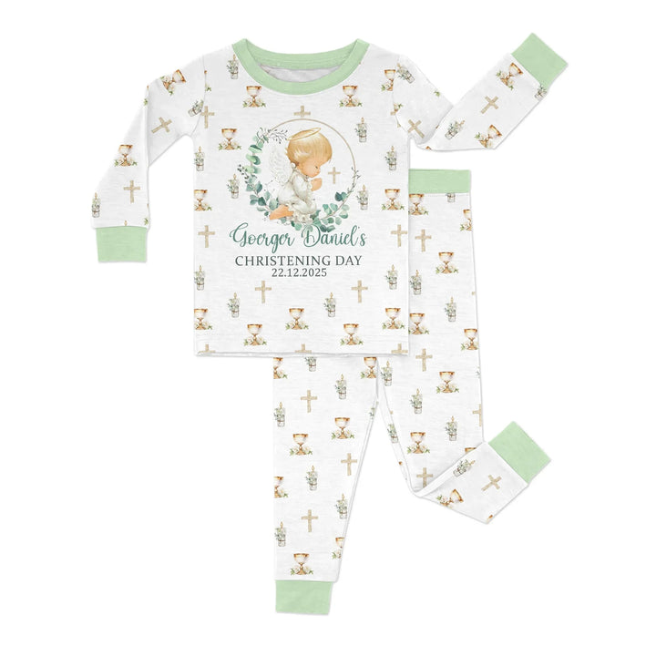First Christening Day Custom Name Bamboo Two Piece Long Sleeve Pajama Set