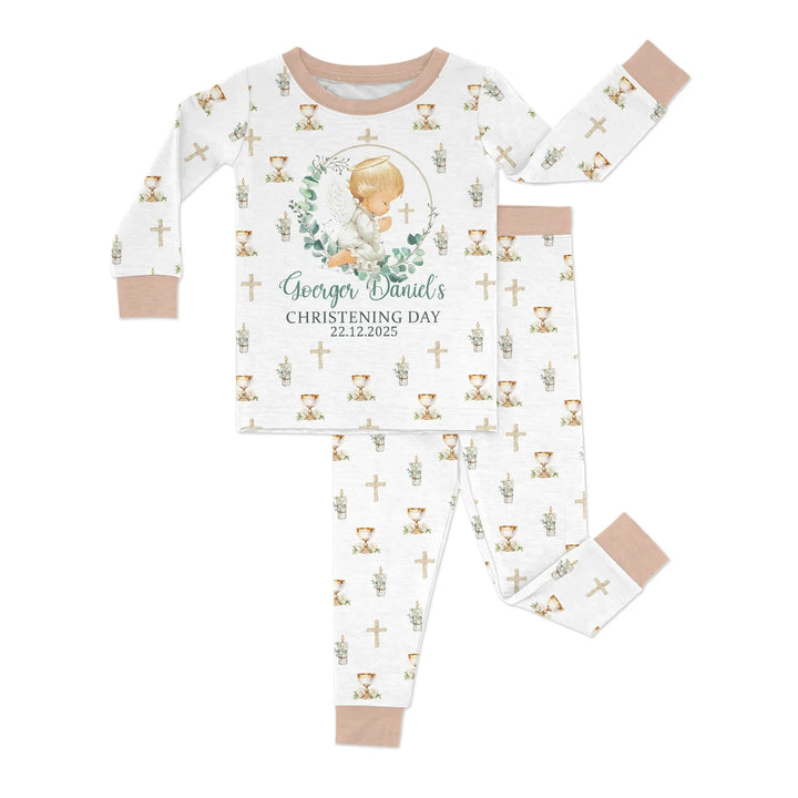 First Christening Day Custom Name Bamboo Two Piece Long Sleeve Pajama Set