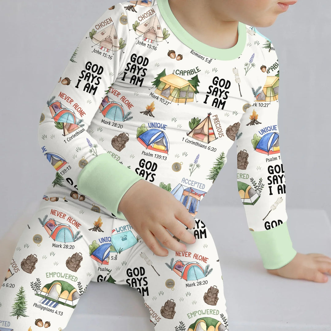 God Says I Am – Adventure Affirmations Bamboo Two Piece Long Sleeve Pajama Set