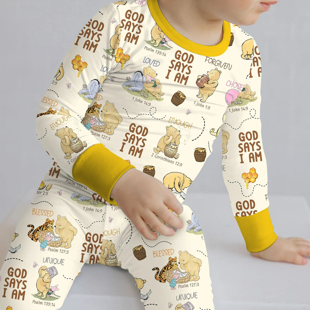 God Says I Am – Little Blessings Bamboo Two Piece Long Sleeve Pajama Set