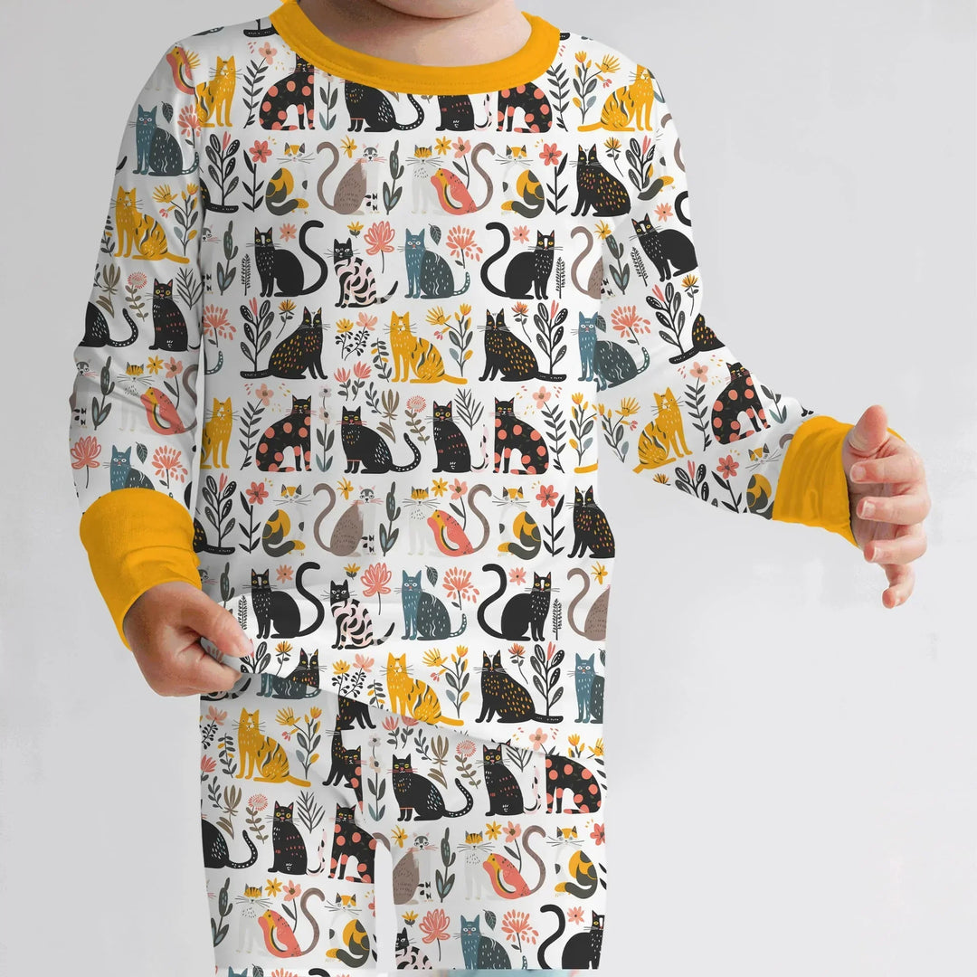 Botanical Cats Bamboo Two Piece Long Sleeve Pajama Set