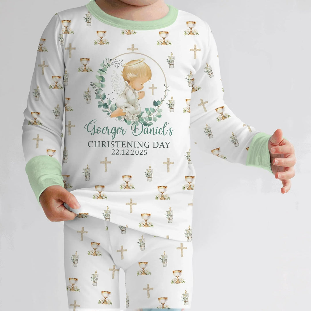 First Christening Day Custom Name Bamboo Two Piece Long Sleeve Pajama Set