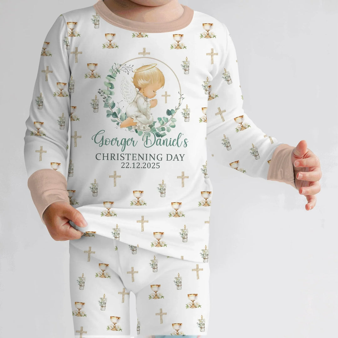 First Christening Day Custom Name Bamboo Two Piece Long Sleeve Pajama Set
