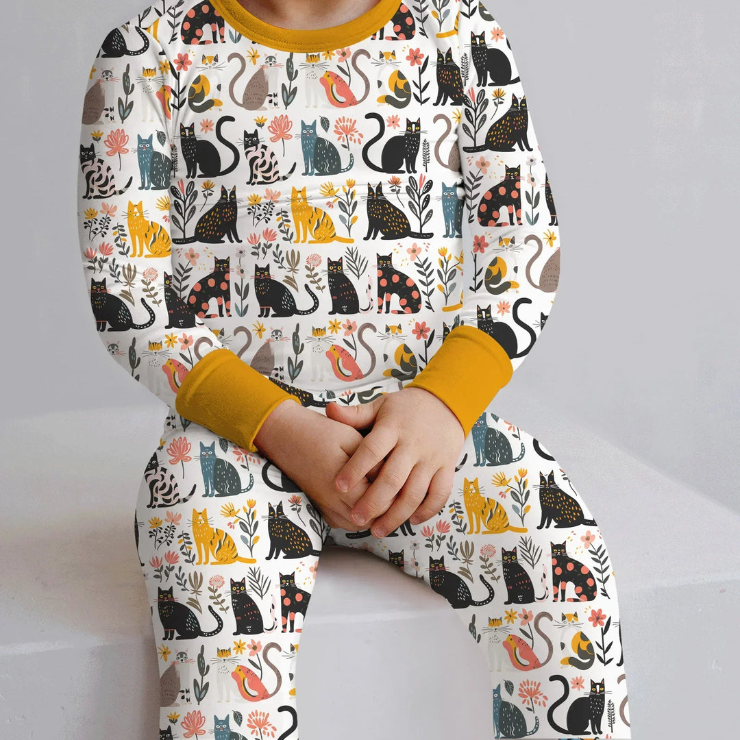 Botanical Cats Bamboo Two Piece Long Sleeve Pajama Set
