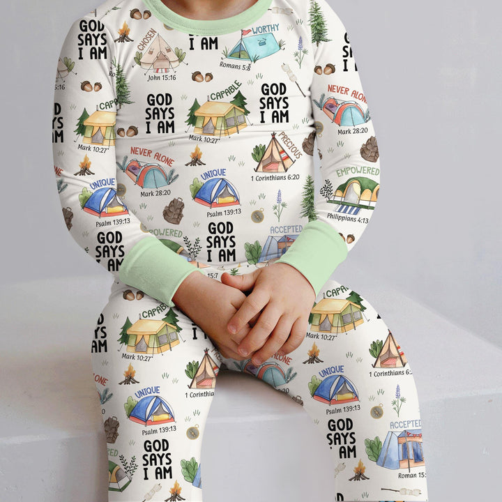 God Says I Am – Adventure Affirmations Bamboo Two Piece Long Sleeve Pajama Set