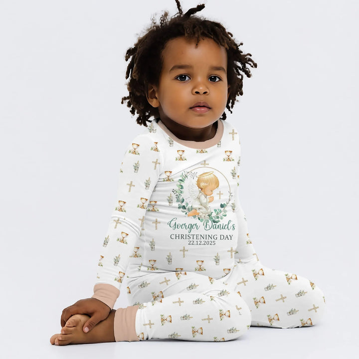 First Christening Day Custom Name Bamboo Two Piece Long Sleeve Pajama Set