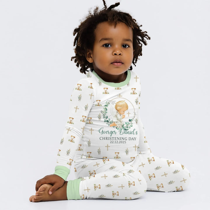 First Christening Day Custom Name Bamboo Two Piece Long Sleeve Pajama Set