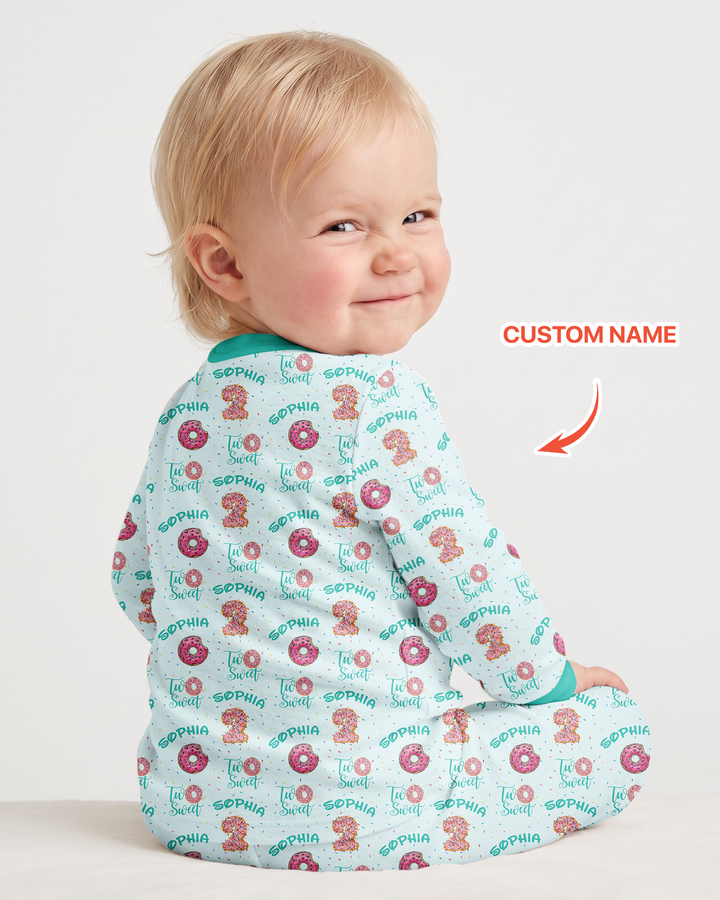 Custom Name Two Sweet Donut Bamboo Two Piece Long Sleeve Pajama Set