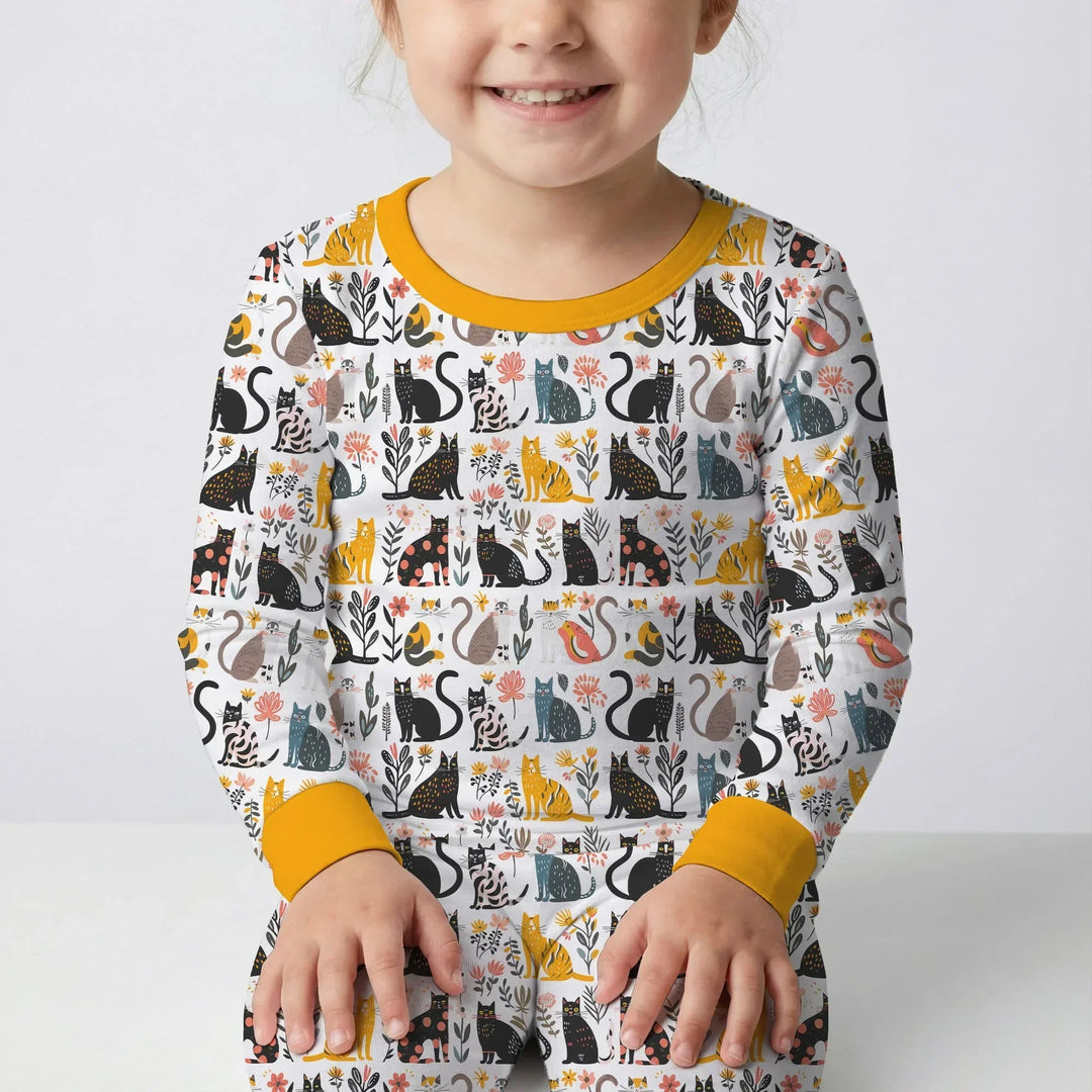 Botanical Cats Bamboo Two Piece Long Sleeve Pajama Set