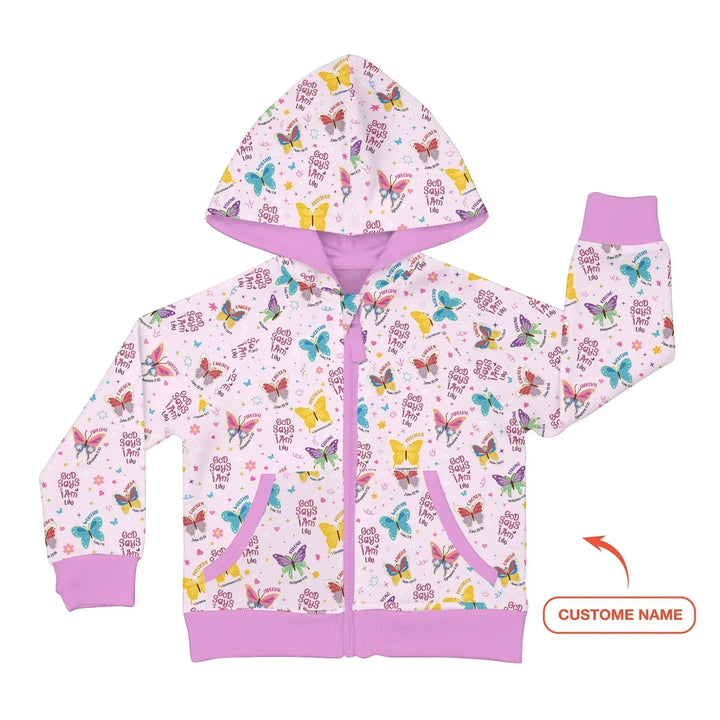God Says I Am Girl Custom Name Bamboo Zip Hoodie