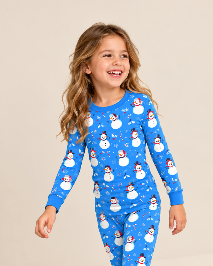 Blue Snowman Christmas Bamboo Two Piece Pyjamas Set