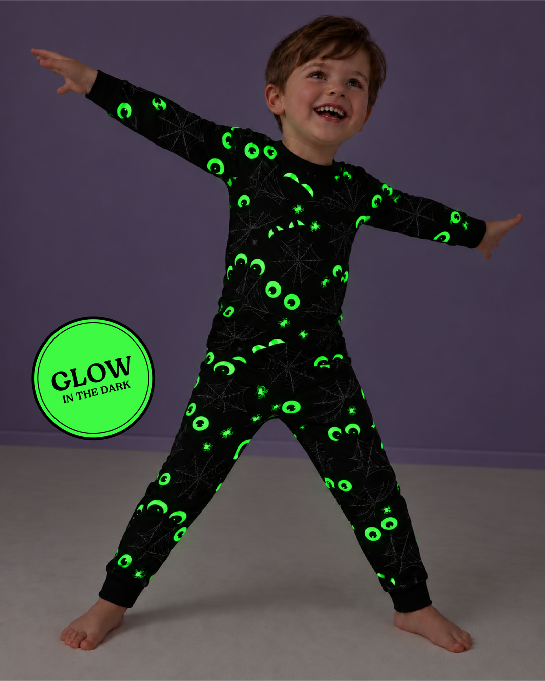 Glow In The Dark Creepy Spiderweb Bamboo Two Piece Long Sleeve Pyjamas Set
