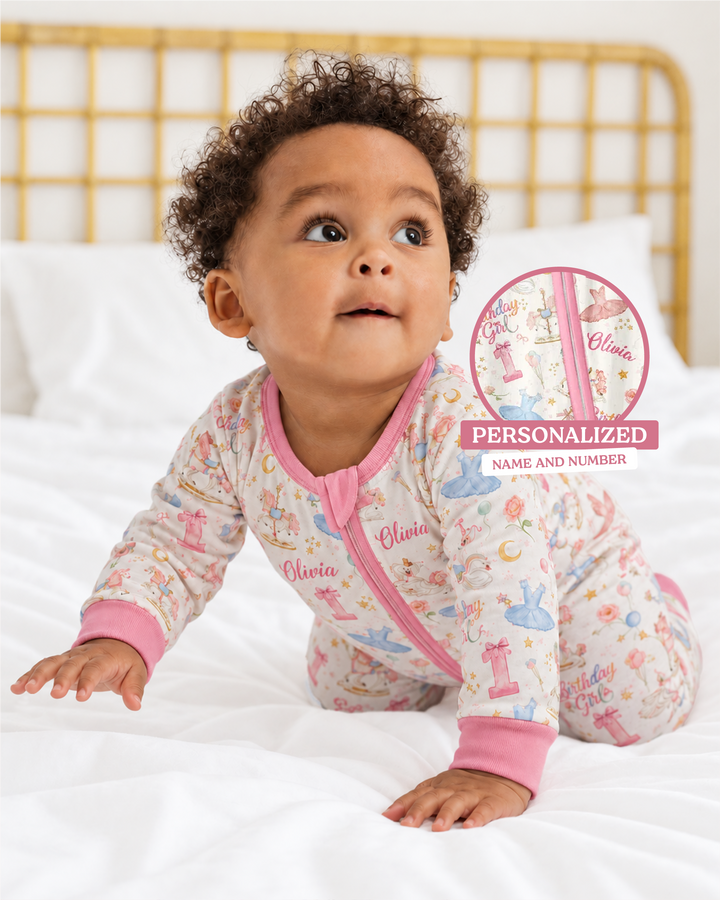 Ballerina Birthday Girl Custom Name & Age Bamboo Convertible Zippy