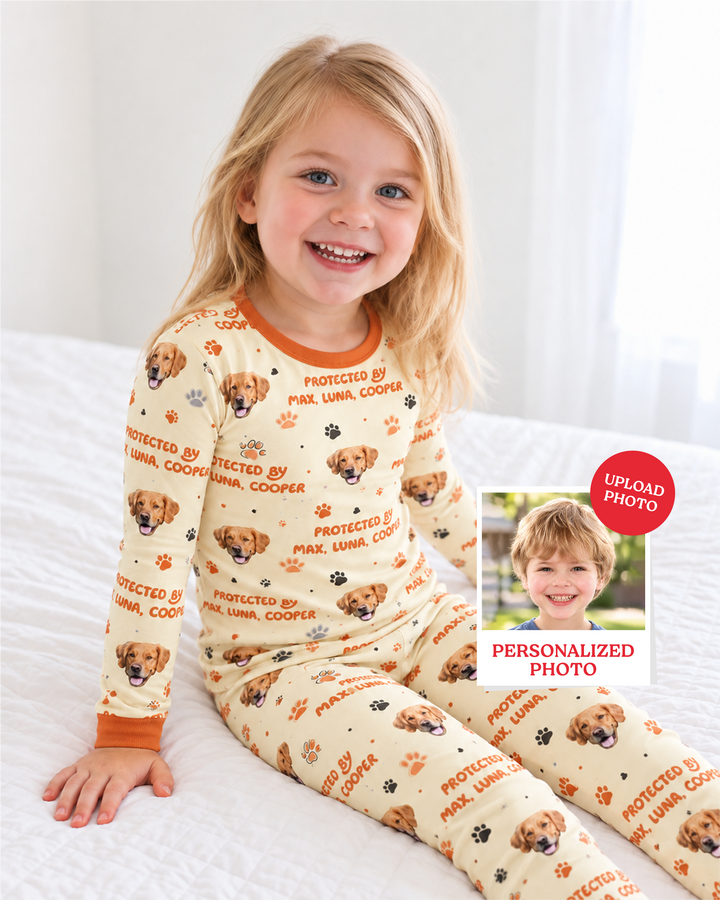Custom Dog Photos "Protected By" Pawfect Blue Bamboo Two Piece Long Sleeve Pyjamas Set