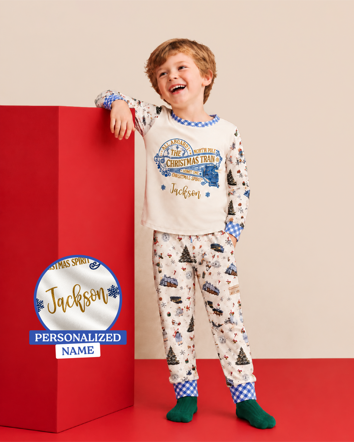 Custom Name North Pole Adventure Bamboo Two Piece Long Sleeve Pajama Set