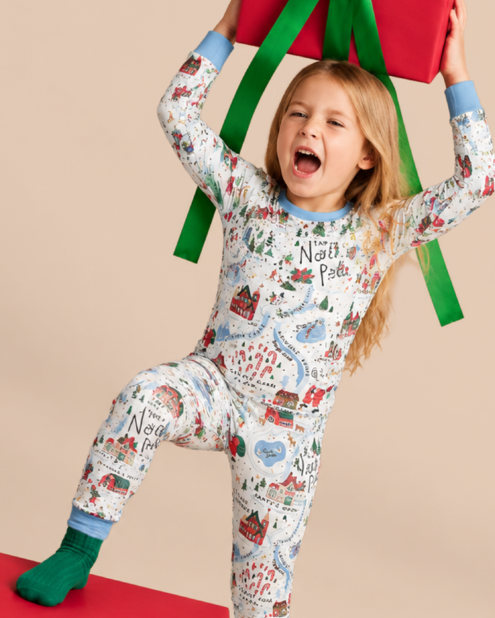 The North Pole Map Bamboo Two Piece Long Sleeve Pajama Set