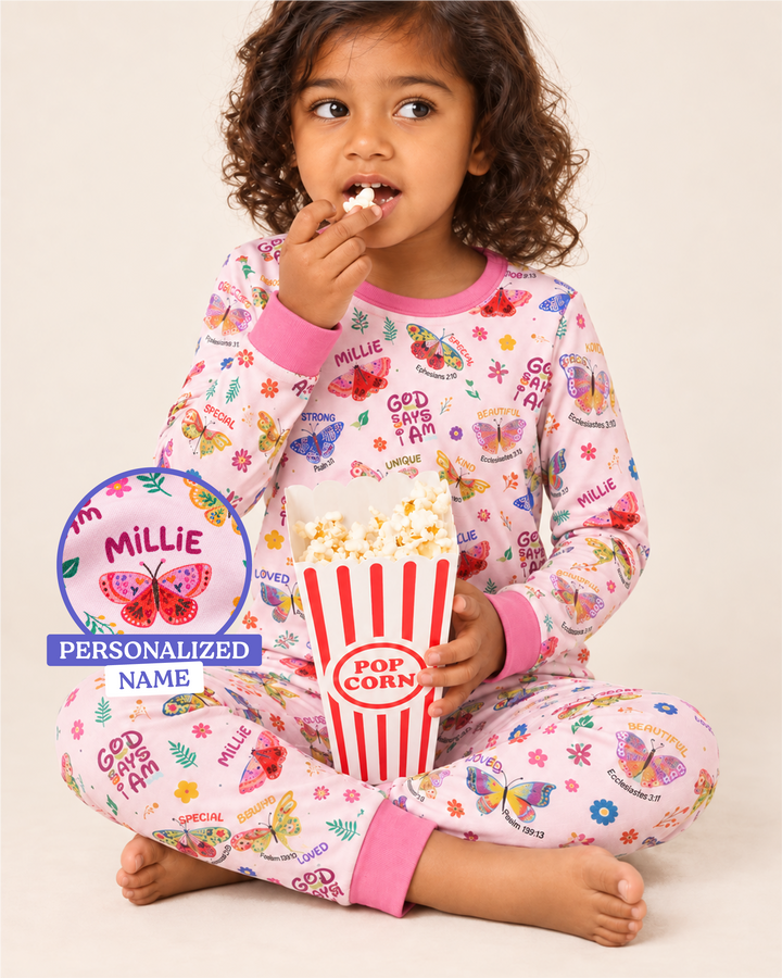Custom Name God says I am Butterfly Bamboo Two Piece Long Sleeve Pyjamas Set