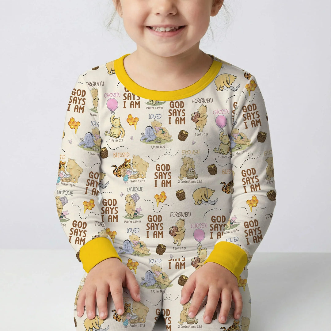 God Says I Am – Little Blessings Bamboo Two Piece Long Sleeve Pajama Set