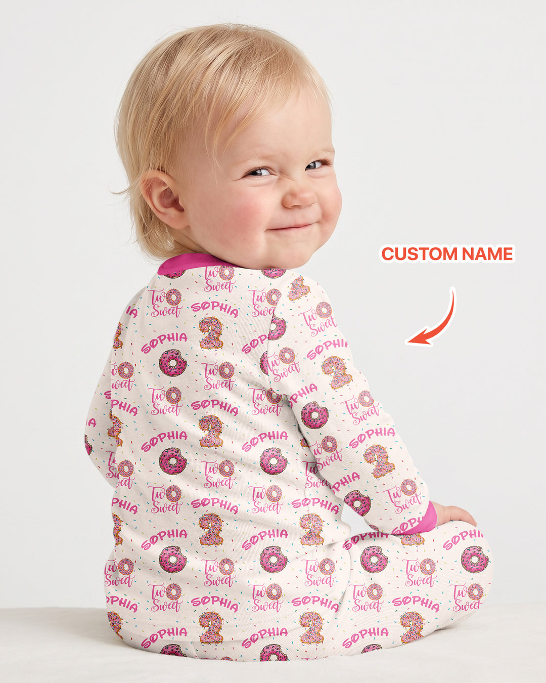 Custom Name Two Sweet Donut Bamboo Two Piece Long Sleeve Pajama Set