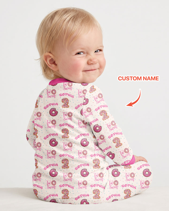 Custom Name Two Sweet Donut Bamboo Two Piece Long Sleeve Pajama Set