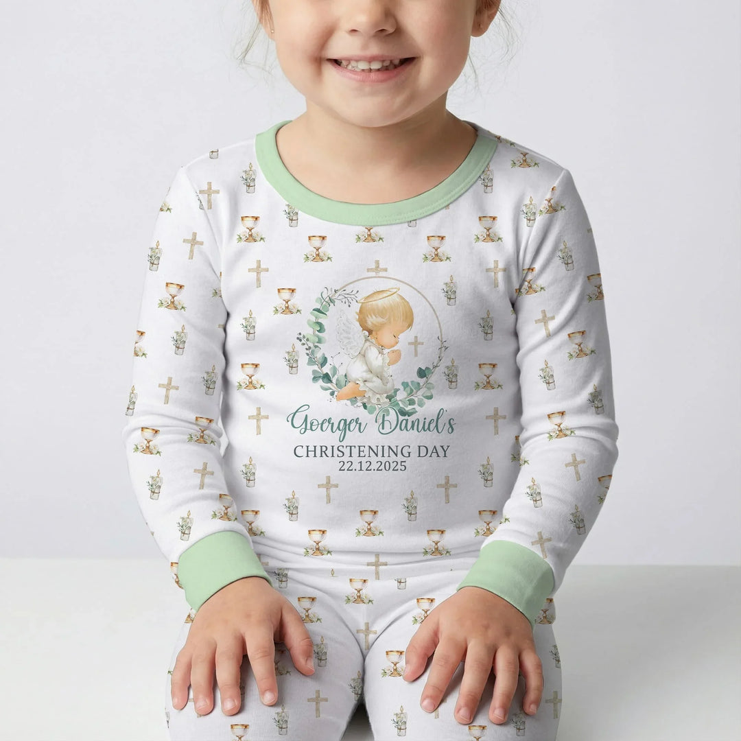 First Christening Day Custom Name Bamboo Two Piece Long Sleeve Pajama Set