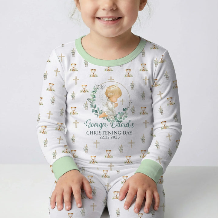 First Christening Day Custom Name Bamboo Two Piece Long Sleeve Pajama Set