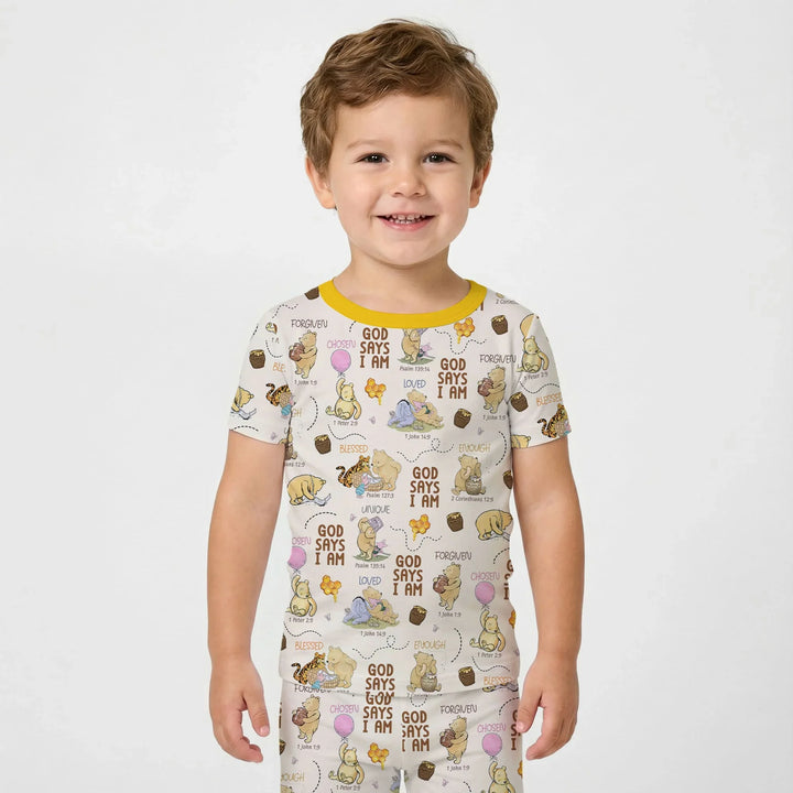 God Says I Am – Little Blessings Bamboo Two Piece Short Sleeve Pajama Set