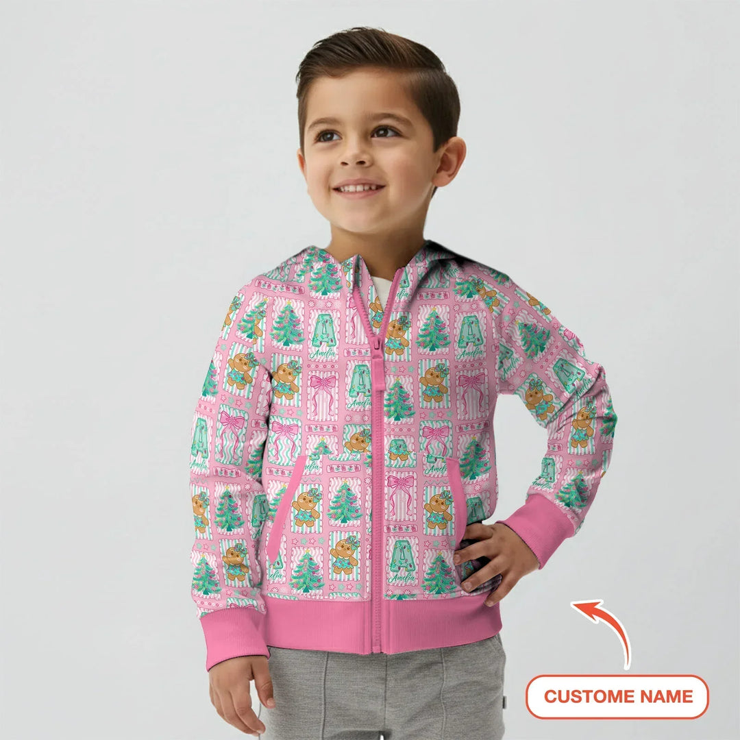 Custom Name "Merry Pink Christmas" Bamboo Zip Hoodie